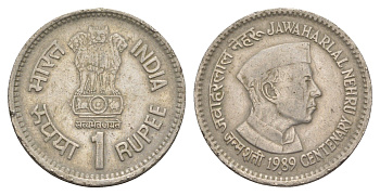 Индия 1 рупия 1989 100 лет со дня рождения Неру KM 83 медно-никель 4650-1051