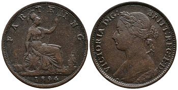 Великобритания 1 фартинг 1894 Виктория (1837-1901) KM 753, Spink 3958 бронза  1518-1141