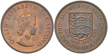 Джерси 1/12 шиллинга 1960 300 лет вступления на престол короля Карла II KM 23 бронза UNC 4619-647