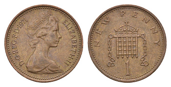 Великобритания 1 пенни 1971 Елизавета II (1952-2022) KM 915, Spink 4237 (B1) бронза 4697-937