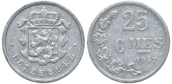 Люксембург 25 сантимов 1957 Шарлотта (1918-1964) KM 45a.1 алюминий 4532-962