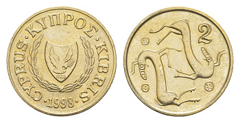 Кипр 2 цента 1998 KM 54.3 никель латунь UNC 4651-453