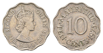 Маврикий 10 центов 1975 Елизавета II (1952-2022) KM 33 медно-никель 24-851