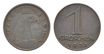 Австрия 1 грош 1933 KM 2836 бронза 4549-1264