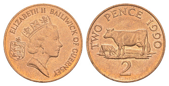 Гернси 2 пенса 1990 KM 41 бронза UNC 4566-212