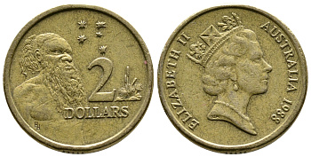 Австралия 2 доллара 1988 абориген, Елизавета II (1953-) KM 101 алюминиевая бронза 25-1227