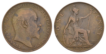 Великобритания 1 пенни 1907 Эдуард VII (1901-1910) KM 794.2, Spink 3990 бронза 111-731