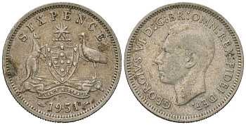 Австралия 6 пенсов 1951 Георг VI (1936-1952) KM 45 серебро 4621-221