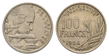 Франция 100 франков 1954 KM 919 медно-никель 4629-1022
