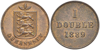 Гернси 1 дабл (дубль) 1889 Н KM 10 бронза 4525-512