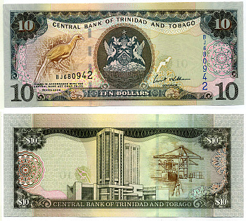 Тринидад и Тобаго 10 долларов 2006 подпись 8, номер синий, TDLR Pick 48 бумага UNC (пресс) 2197-19-2-2