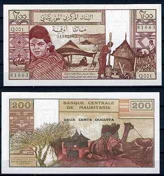 Мавритания 200 угуйя 1973 женщина, верблюды Pick 2  бумага  UNC (пресс) 451-1208-2