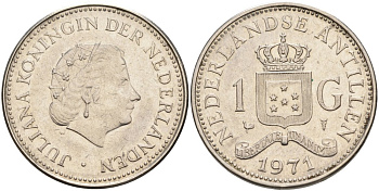Нидерландские Антилы 1 гульден 1971 Юлиана (1948-1980) KM 12 никель 88-1113