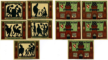 ГЛАУХАУ НАБОР ИЗ 5 БАНКНОТ ПО 50 ПФЕННИГОВ 1921 1 МАЯ 1921, НОТГЕЛЬД, ЗЕМЛЯ САКСОНИЯ Grabowski 436.1b бумага 2193-2-1-1