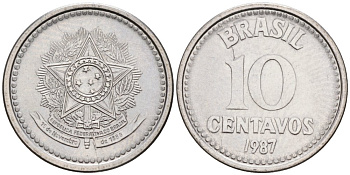 БРАЗИЛИЯ 10 СЕНТАВО 1987 KM 602 нержавеющая сталь 75-411