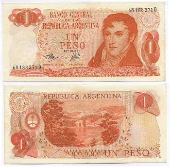 АРГЕНТИНА 1 ПЕСО 1973 СЕРИЯ D 68188 Pick 287 бумага UNC (ПРЕСС) 7148-34-1