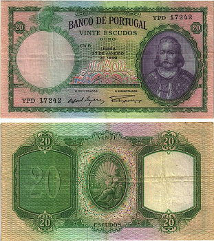 Португалия 20 эскудо 1959 27 января 1959, Антониу Луис де Менезес, 1-й маркиз Мариалва Pick 153b бумага 8606-15-3-2