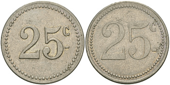 ФРАНЦИЯ 25 САНТИМОВ ND ПЛАТЕЖНЫЙ ЖЕТОН НАЧАЛА XX ВЕКА, ДИАМЕТР 23 ММ. белый металл 98-936