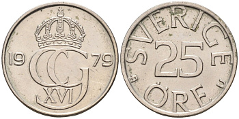 Швеция 25 эре 1979 Карл XVI Густав (1973- ) KM 851 медно-никель 4580-265