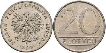 Польша 20 злотых 1984 MW Y 153.1 медно-никель 4187-626