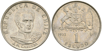 Чили 1 эскудо 1972 Хосе Мигель Каррера KM 197 медно-никель 4174-427