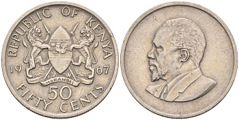 Кения 50 центов 1967 Джомо Кениата KM 4 медно-никель 4124-748