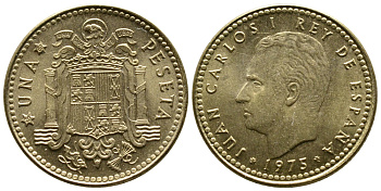 Испания 1 песета 1975 (80) Хуан Карлос I (1975-2014) KM 806 алюминиевая бронза 4110-1432